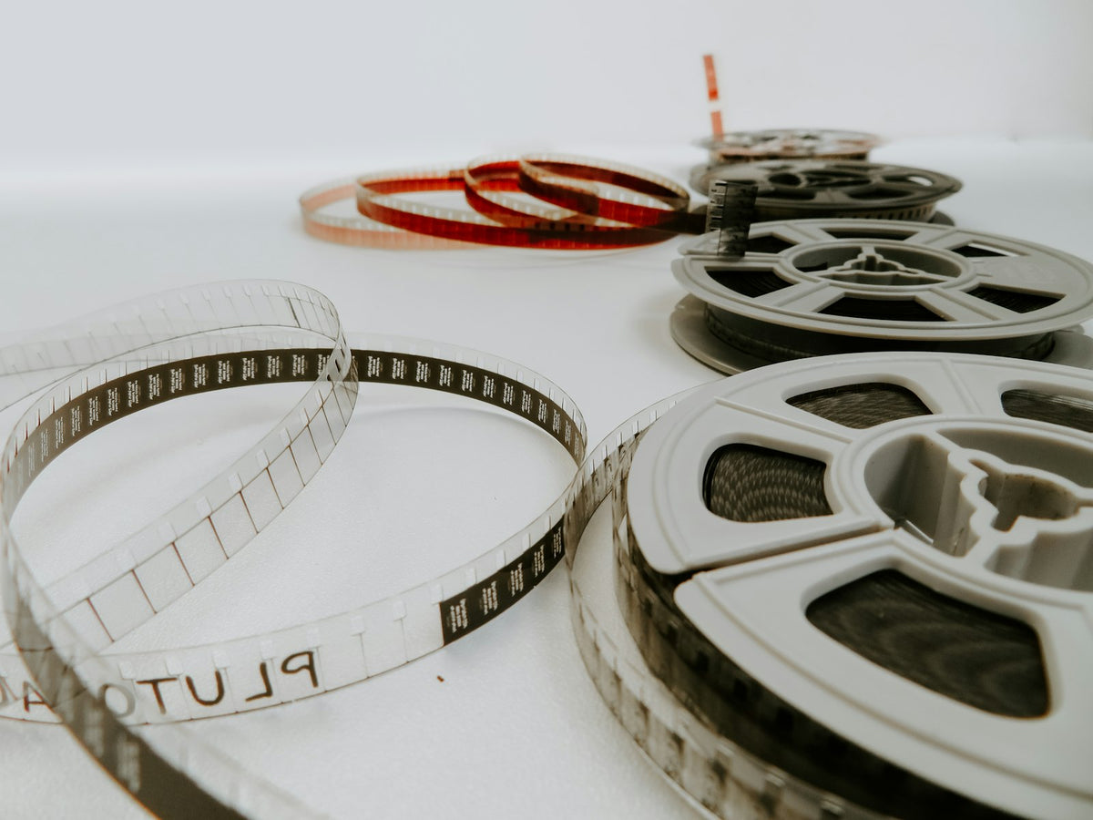 Rolls of film on a table