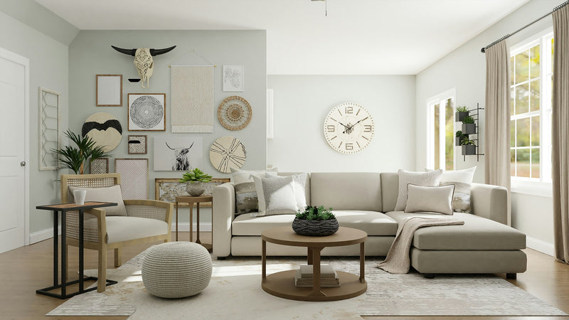 TEST IMAGE. A living room with a shelf of objects.